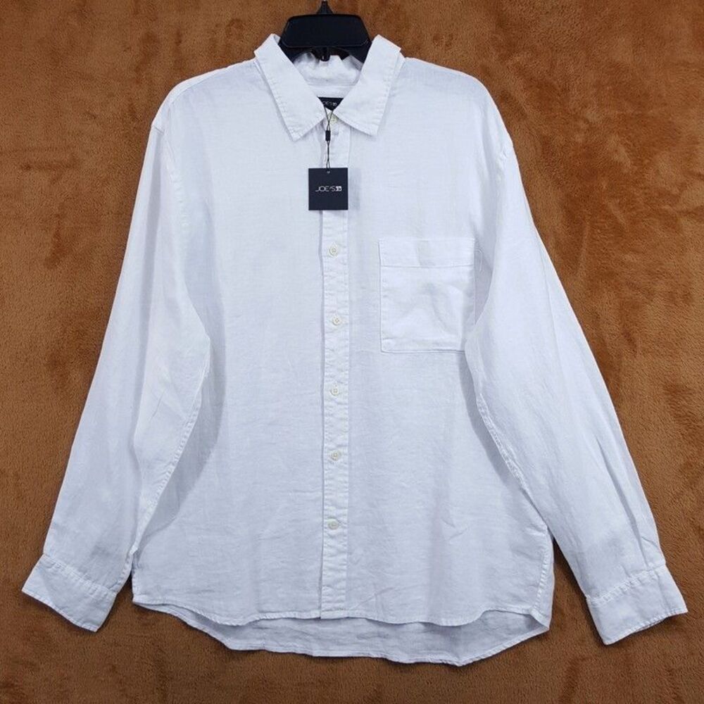 JOES Button Up Shirt Mens XL White Long Sleeve Pocket 100% Linen COOPER $168